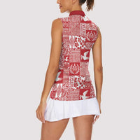Red Tonga Kilisimasi Fiefia Women Sleeveless Polo Shirt Pacific Patchwork Xmas Vibes - Polynesian Pride