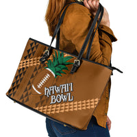 Custom Hawaii Honolulu Bowl Leather Tote Bag With Kakau Tribal Pattern LT9 - Polynesian Pride
