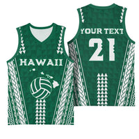 Polynesian Hawaii Volleyball Custom Basketball Jersey Green Kakau with Map Motif - Polynesian Pride