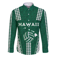 Polynesian Hawaii Volleyball Custom Family Matching Off Shoulder Short Dress and Hawaiian Shirt Green Kakau with Map Motif