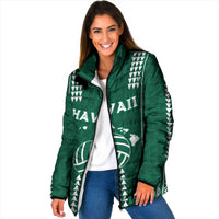 Polynesian Hawaii Volleyball Custom Padded Jacket Green Kakau with Map Motif LT9 Women Green - Polynesian Pride