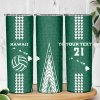 Polynesian Hawaii Volleyball Custom Skinny Tumbler Green Kakau with Map Motif