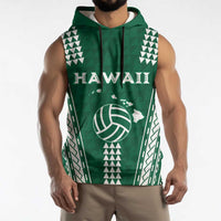 Polynesian Hawaii Volleyball Custom Sleeveless Hoodie Green Kakau with Map Motif LT9 - Polynesian Pride