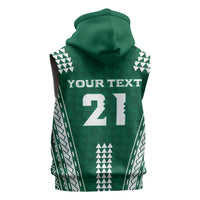Polynesian Hawaii Volleyball Custom Sleeveless Zip Hoodie Green Kakau with Map Motif - Polynesian Pride