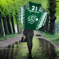 Polynesian Hawaii Volleyball Custom Umbrella Green Kakau with Map Motif - Polynesian Pride