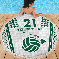 Polynesian Hawaii Volleyball Custom Beach Blanket White Kakau with Map Motif
