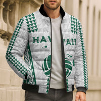 Polynesian Hawaii Volleyball Custom Bomber Puffer Jacket White Kakau with Map Motif - Polynesian Pride