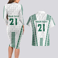 Polynesian Hawaii Volleyball Custom Couples Matching Long Sleeve Bodycon Dress and Hawaiian Shirt White Kakau with Map Motif