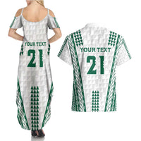 Polynesian Hawaii Volleyball Custom Couples Matching Summer Maxi Dress and Hawaiian Shirt White Kakau with Map Motif