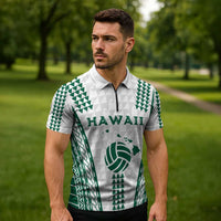 Polynesian Hawaii Volleyball Custom Zipper Polo Shirt White Kakau with Map Motif - Polynesian Pride