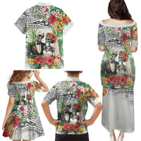 Skeleton Love for Valentine’s Day Family Matching Puletasi and Hawaiian Shirt Polynesian Tribal Love Forever