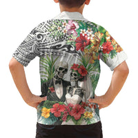Skeleton Love for Valentine’s Day Family Matching Tank Maxi Dress and Hawaiian Shirt Polynesian Tribal Love Forever