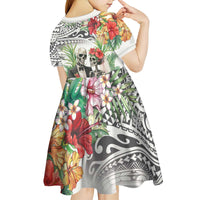 Skeleton Love for Valentine’s Day Kid Short Sleeve Dress Polynesian Tribal Love Forever