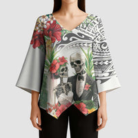 Skeleton Love for Valentine’s Day Kimono Sleeve Blouse Polynesian Tribal Love Forever - Polynesian Pride