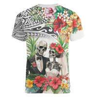 Skeleton Love for Valentine’s Day Women V-Neck T-Shirt Polynesian Tribal Love Forever