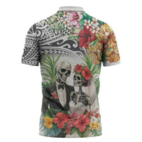 Skeleton Love for Valentine’s Day Zipper Polo Shirt Polynesian Tribal Love Forever - Polynesian Pride