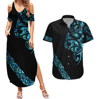 All Black Maori Tribal Tattoo Personalised Couples Matching Summer Maxi Dress and Hawaiian Shirt Polynesian Style