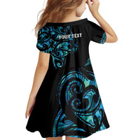 All Black Maori Tribal Tattoo Personalised Family Matching Off Shoulder Short Dress and Hawaiian Shirt Polynesian Style