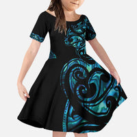 All Black Maori Tribal Tattoo Personalised Family Matching Short Sleeve Bodycon Dress and Hawaiian Shirt Polynesian Style