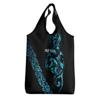 All Black Maori Tribal Tattoo Personalised Grocery Bag Polynesian Style