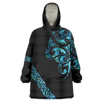 All Black Maori Tribal Tattoo Personalised Wearable Blanket Hoodie Polynesian Style LT9 One Size Black - Polynesian Pride