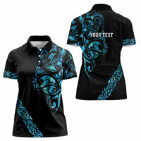 All Black Maori Tribal Tattoo Personalised Women Polo Shirt Polynesian Style