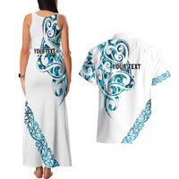 All White Maori Tribal Tattoo Personalised Couples Matching Tank Maxi Dress and Hawaiian Shirt Polynesian Style