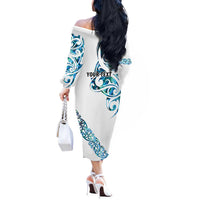 All White Maori Tribal Tattoo Personalised Off The Shoulder Long Sleeve Dress Polynesian Style LT9 - Polynesian Pride