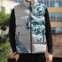 All White Maori Tribal Tattoo Personalised Sleeveless Puffer Jacket Polynesian Style - Polynesian Pride