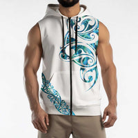 All White Maori Tribal Tattoo Personalised Sleeveless Zip Hoodie Polynesian Style LT9
