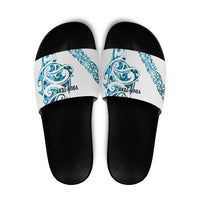 All White Maori Tribal Tattoo Personalised Slide Sandals Polynesian Style - Polynesian Pride
