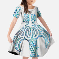 Queensland Maori Kiwi Personalised Family Matching Mermaid Dress and Hawaiian Shirt Ma Kakariki Papua Shell Maori Tribal Tattoo LT9 Daughter's Dress White - Polynesian Pride