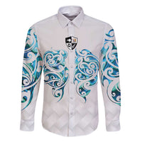Queensland Maori Kiwi Personalised Family Matching Mermaid Dress and Hawaiian Shirt Ma Kakariki Papua Shell Maori Tribal Tattoo LT9 Dad's Shirt - Long Sleeve White - Polynesian Pride
