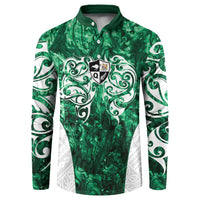 Queensland Maori Kiwi Personalised Button Sweatshirt Kikirangi Papua Shell Maori Tribal Tattoo LT9 Green - Polynesian Pride