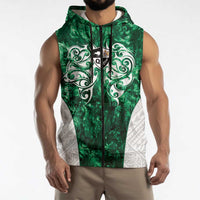 Queensland Maori Kiwi Personalised Sleeveless Zip Hoodie Kikirangi Papua Shell Maori Tribal Tattoo - Polynesian Pride