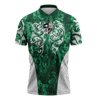 Queensland Maori Kiwi Personalised Zipper Polo Shirt Kikirangi Papua Shell Maori Tribal Tattoo - Polynesian Pride