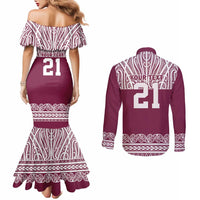 Queensland Maori Nga Hau E Wha Custom Couples Matching Mermaid Dress and Long Sleeve Button Shirt Polynesian Maori Tribal Pattern