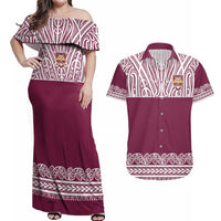 Queensland Maori Nga Hau E Wha Custom Couples Matching Off Shoulder Maxi Dress and Hawaiian Shirt Polynesian Maori Tribal Pattern
