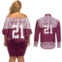 Queensland Maori Nga Hau E Wha Custom Couples Matching Off Shoulder Short Dress and Long Sleeve Button Shirt Polynesian Maori Tribal Pattern