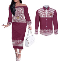 Queensland Maori Nga Hau E Wha Custom Couples Matching Off The Shoulder Long Sleeve Dress and Long Sleeve Button Shirt Polynesian Maori Tribal Pattern