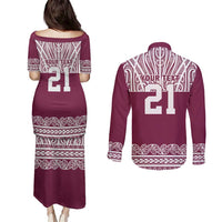 Queensland Maori Nga Hau E Wha Custom Couples Matching Puletasi and Long Sleeve Button Shirt Polynesian Maori Tribal Pattern