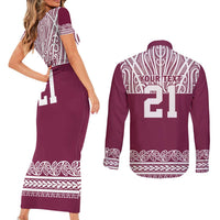 Queensland Maori Nga Hau E Wha Custom Couples Matching Short Sleeve Bodycon Dress and Long Sleeve Button Shirt Polynesian Maori Tribal Pattern