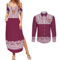 Queensland Maori Nga Hau E Wha Custom Couples Matching Summer Maxi Dress and Long Sleeve Button Shirt Polynesian Maori Tribal Pattern