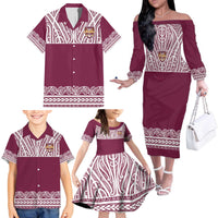 Queensland Maori Nga Hau E Wha Custom Family Matching Off The Shoulder Long Sleeve Dress and Hawaiian Shirt Polynesian Maori Tribal Pattern