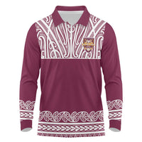 Queensland Maori Nga Hau E Wha Custom Long Sleeve Polo Shirt Polynesian Maori Tribal Pattern LT9 Maroon - Polynesian Pride