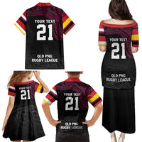 Queensland Papua New Guinea Custom Family Matching Puletasi and Hawaiian Shirt All Black Pacific PNG Tribal Style