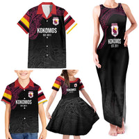 Queensland Papua New Guinea Custom Family Matching Tank Maxi Dress and Hawaiian Shirt All Black Pacific PNG Tribal Style