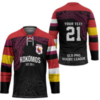 Queensland Papua New Guinea Custom Hockey Jersey All Black Pacific PNG Tribal Style - Polynesian Pride