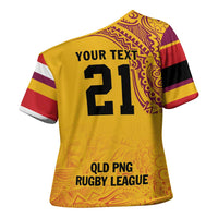 Queensland Papua New Guinea Custom Cross Shoulder Shirt All Gold Pacific PNG Tribal Style - Polynesian Pride