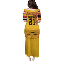 Queensland Papua New Guinea Custom Family Matching Puletasi and Hawaiian Shirt All Gold Pacific PNG Tribal Style